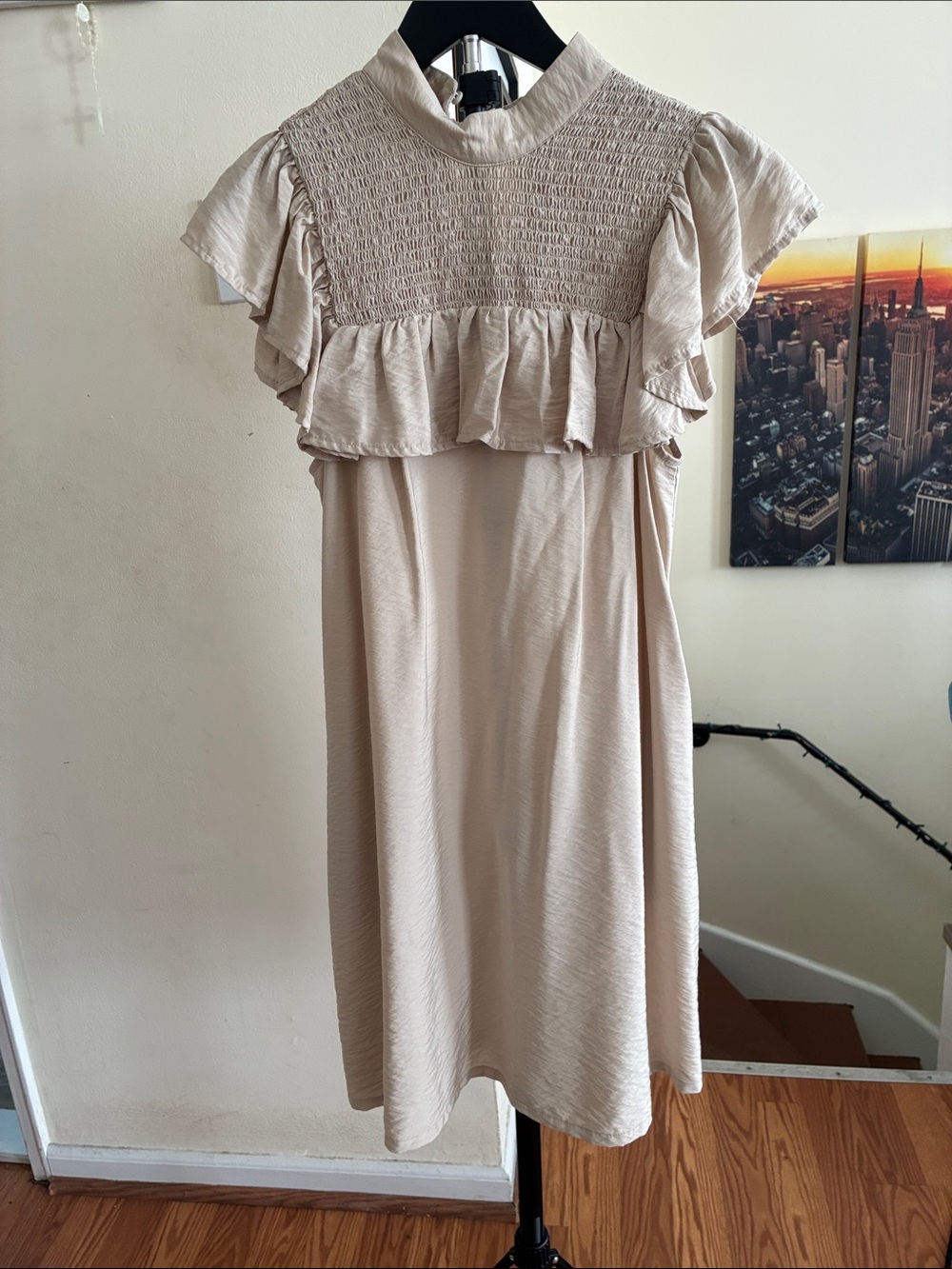 a new day Beige Smocked Ruffle Mini Dress